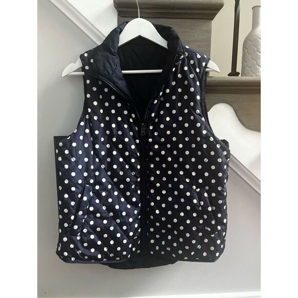 Navy & White Polka Dot Reversible Zip Up Vest sz L EUC - Picture 1 of 6